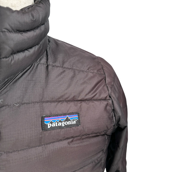Patagonia Goose Down Puffer Jacket Women’s XS Black Pockets Insulated FLAWS READ - Picture 2 of 12